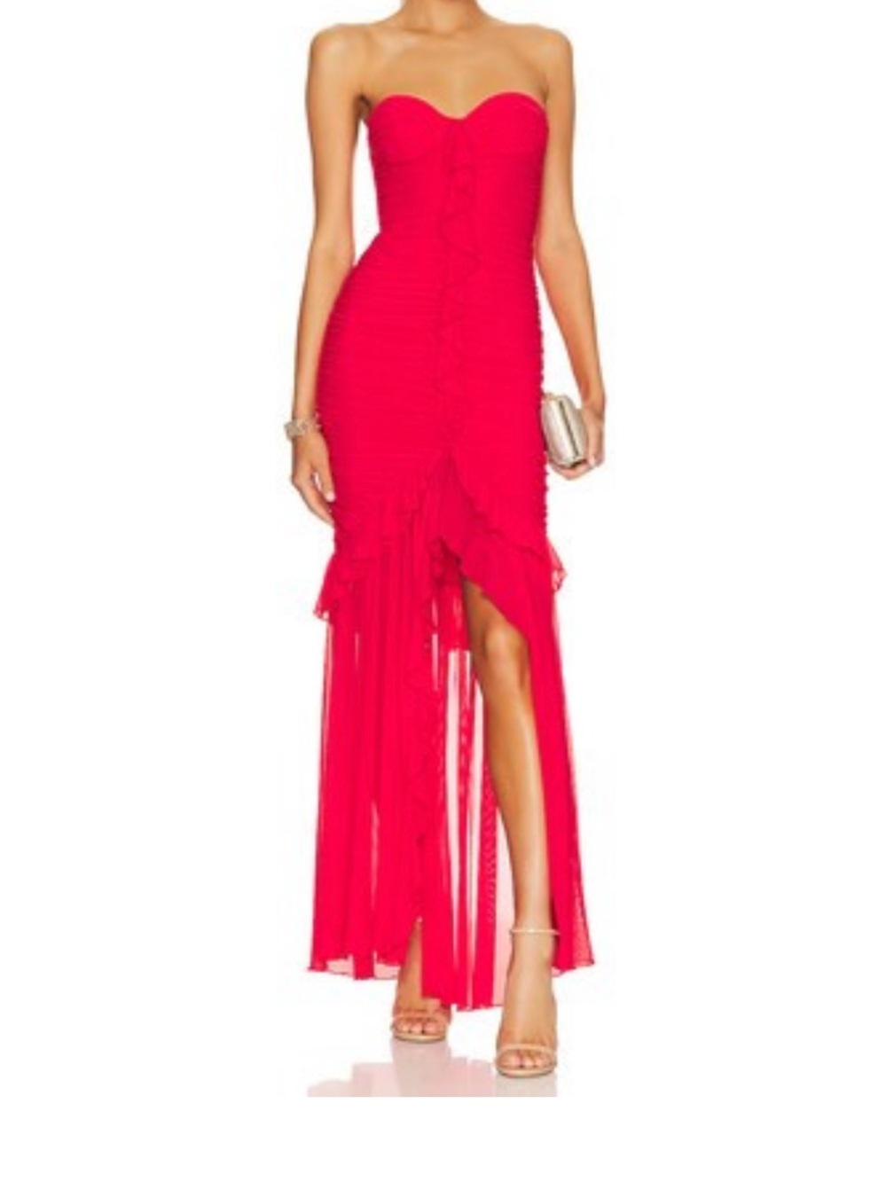 NWT MAJORELLE Giules Strapless Gown Red Ruffle High-Low Dress, Sz small